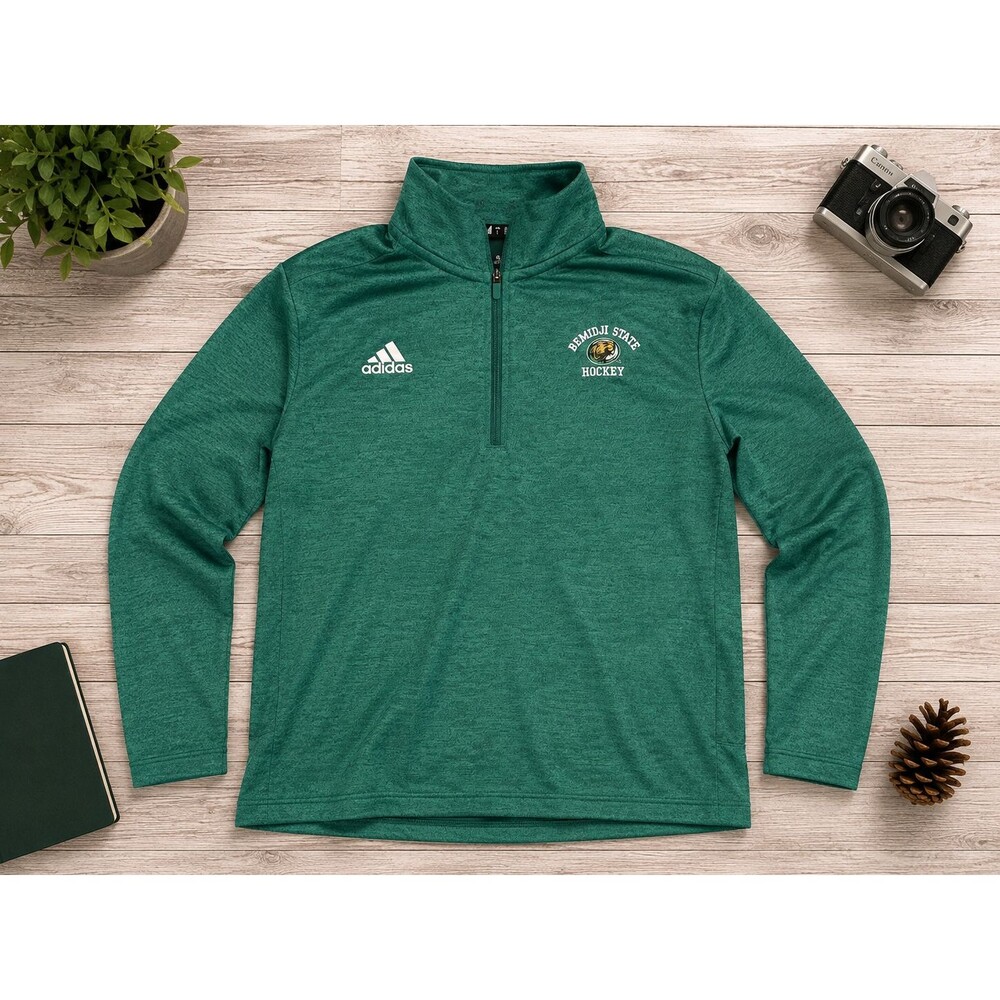 Adidas Bemidji State Beavers Hockey 1/4 Zip Pullover Large Green NCAA